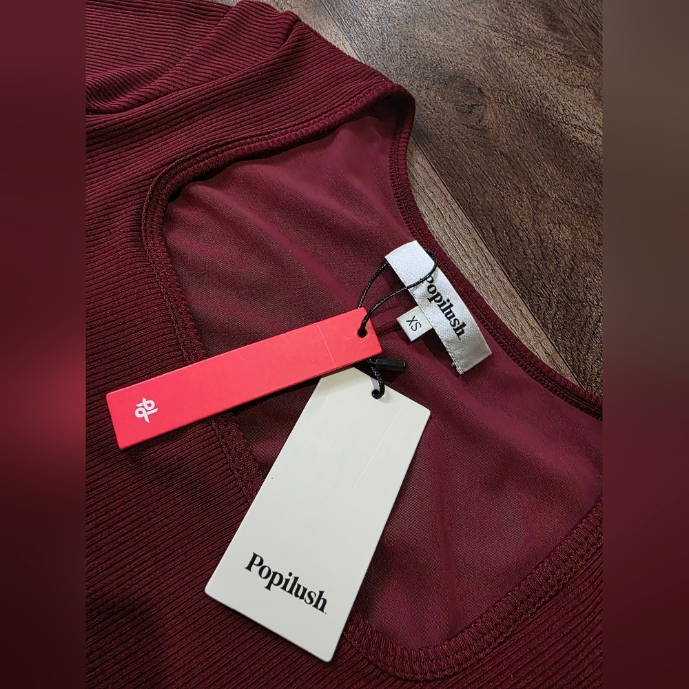 Popilush Women's Dark Red Long Sleeve Shapewear Tummy Control Maxi Dress Size XS - Picture 8 of 10